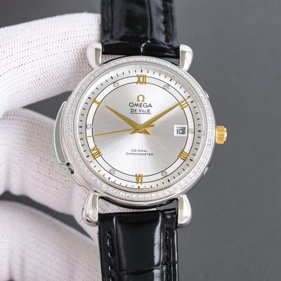 Omega De Ville 28S86 Movement 42mm Sapphire Crystal Glass Italian Leather Strap Watch